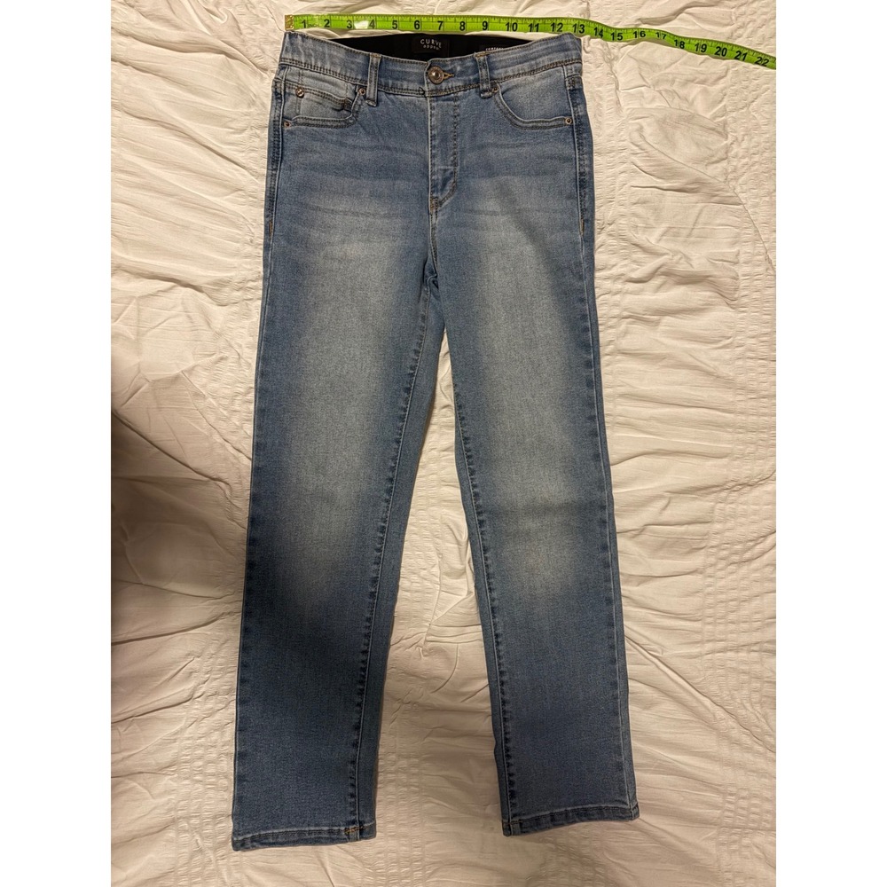 Curve Appeal High Rise Straight Leg Jeans Medium Wash Comfort Waistband T05-30